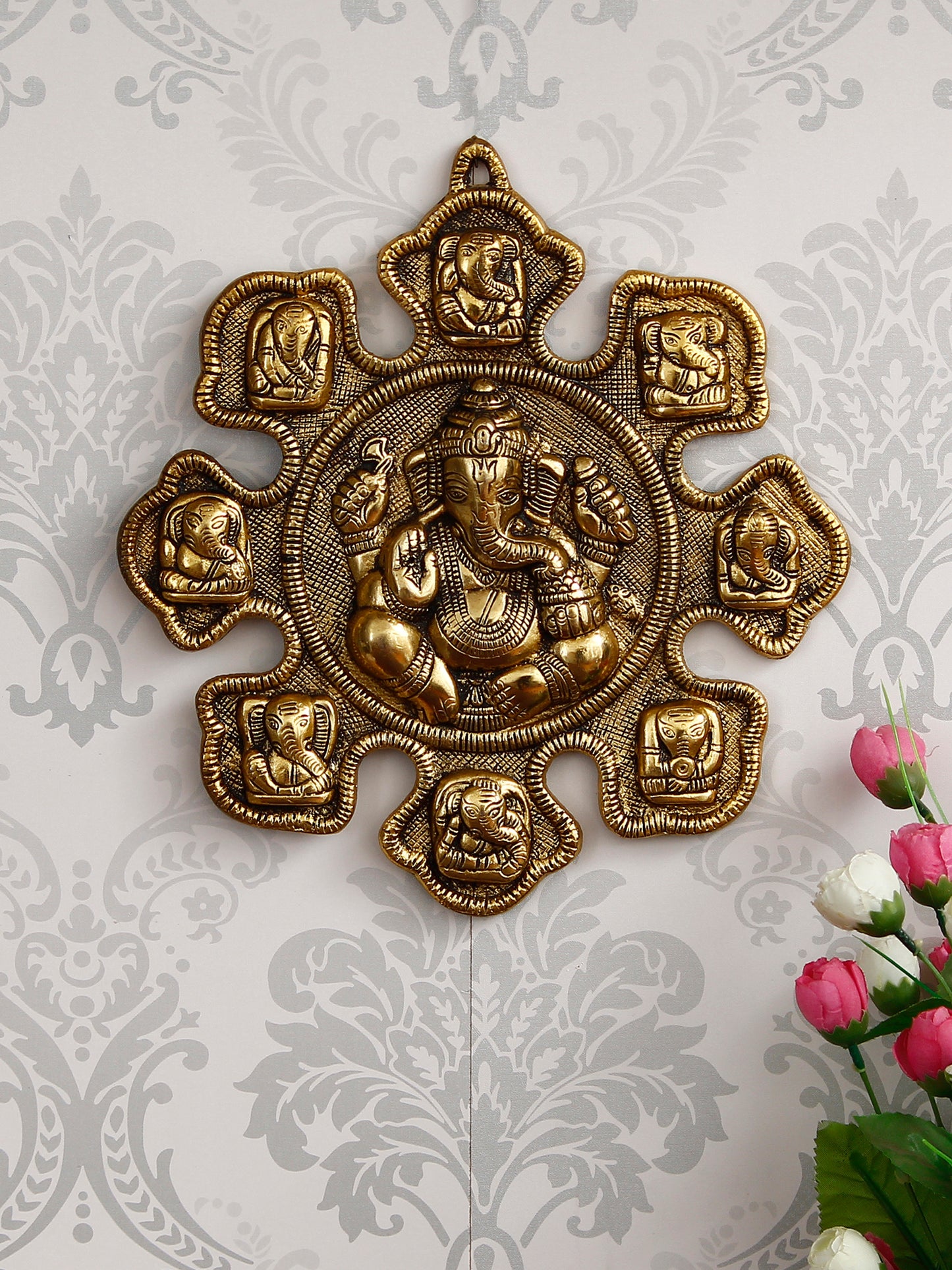 9 variants of Lord Ganesha Golden Metal Wall hanging