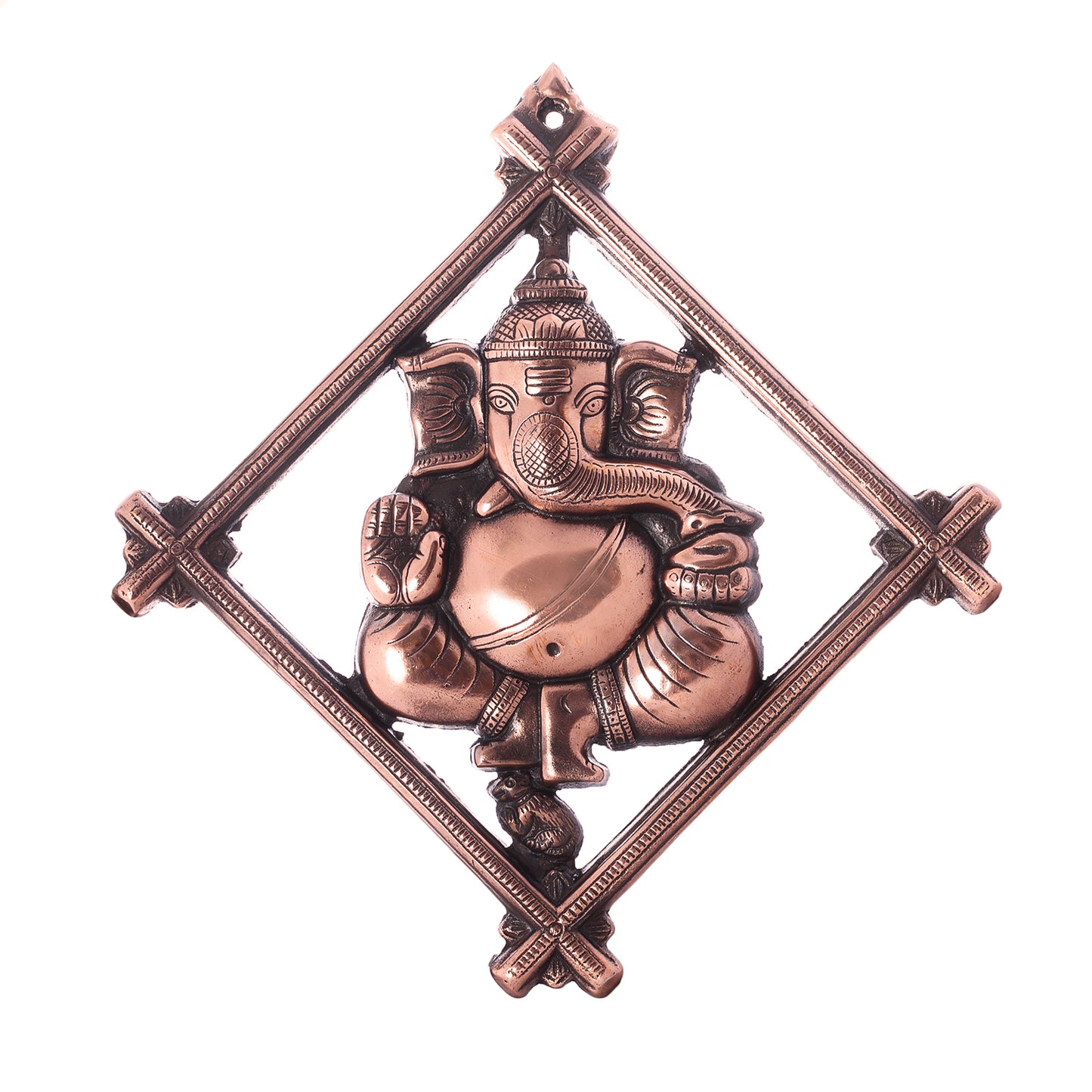 Lord Ganesha on Rhombus Frame Metal Wall Hanging