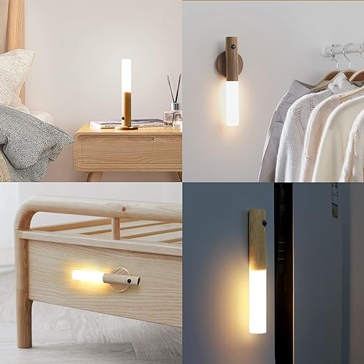 Wall Light with Motion Sensor LED Wooden Night Lights Build in Rechargeable Battery Wall Lamp