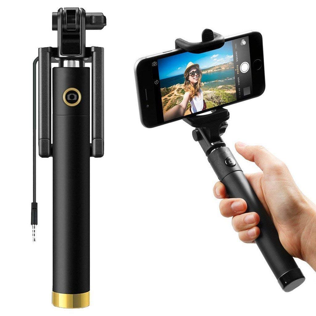 New Next Genration Compact Wired Selfie Stick for iPhone and Android ||Black