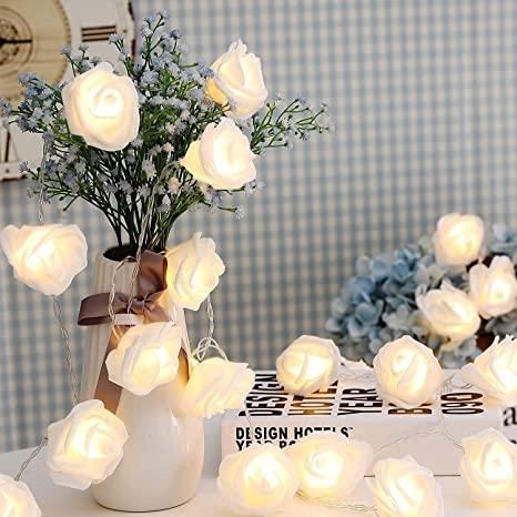 Rose Flower Led Serial String Lights - |10 Feet 14 (Warm White Plug-in)