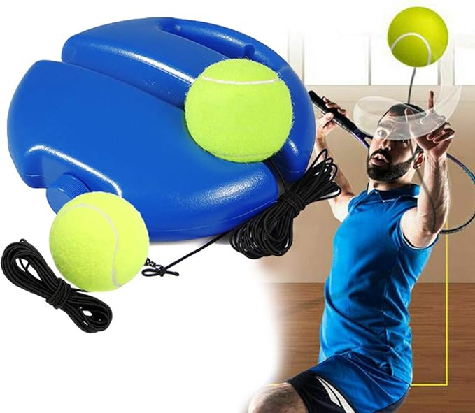 Tennis Trainer,Portable Training Equipment Rebound Ball Base with Rope and 2 Rebound Balls,