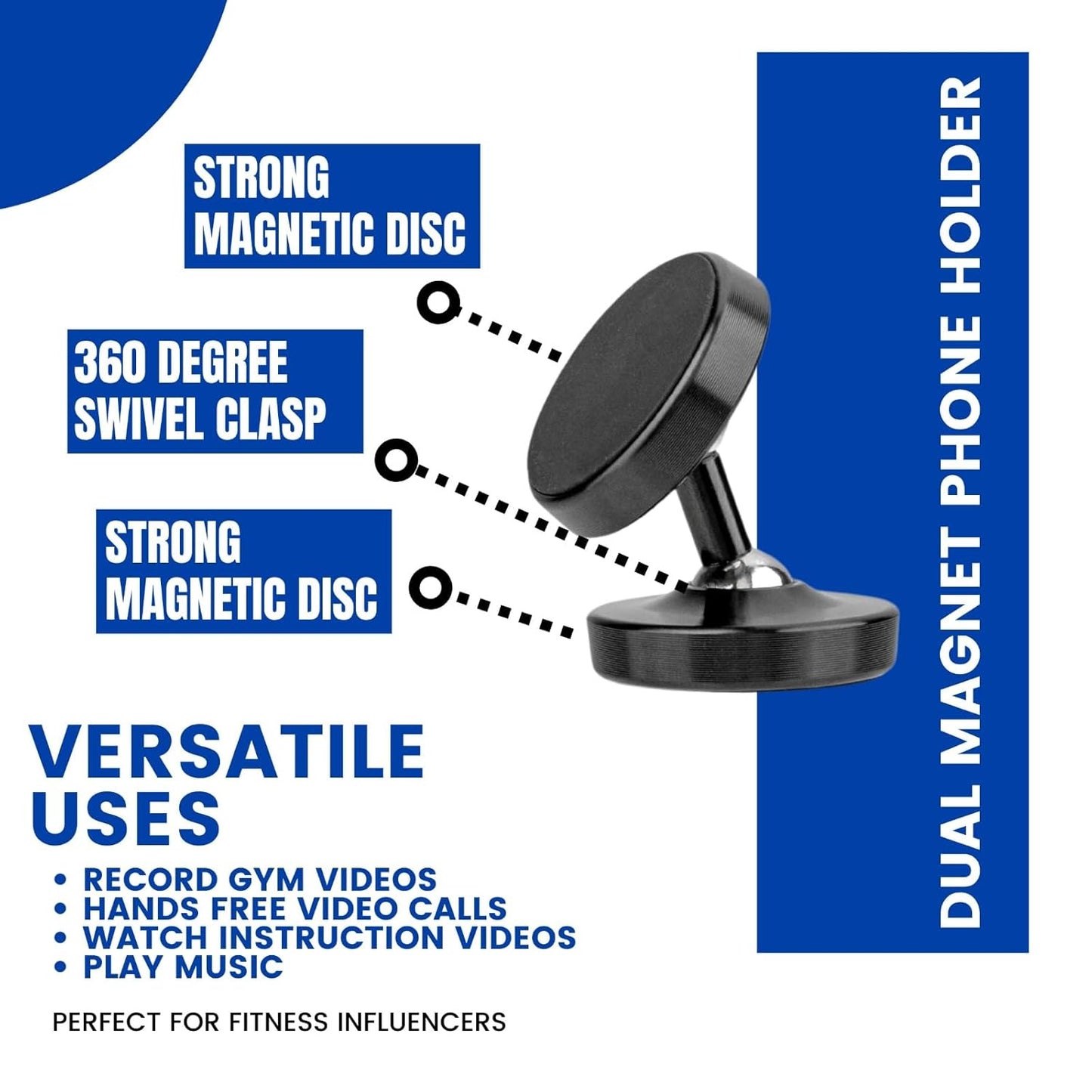 360-Degree Rotation, Strong Magnet mobile holder - Ideal for Selfie Video & Self Recording