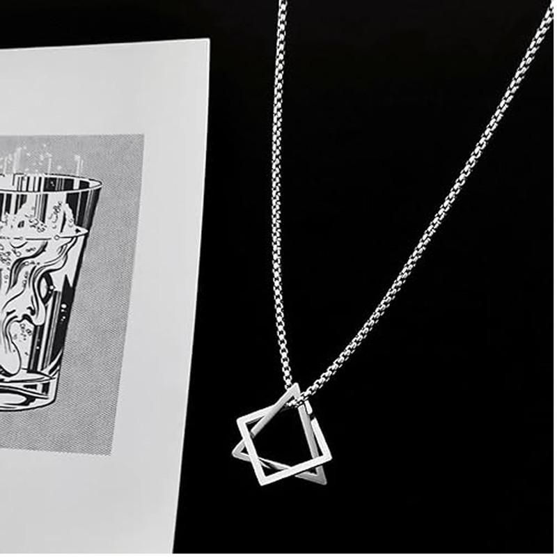 Fashion Pendant Necklace Stylish Silver Plated Geometric Triangles Pendants Necklace for Men and Girls