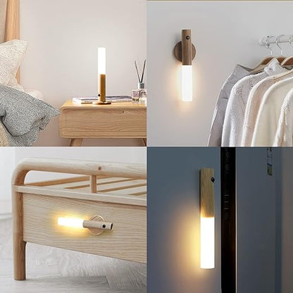 Wall Light with Motion Sensor LED Wooden Night Lights Build in Rechargeable Battery Wall Lamp