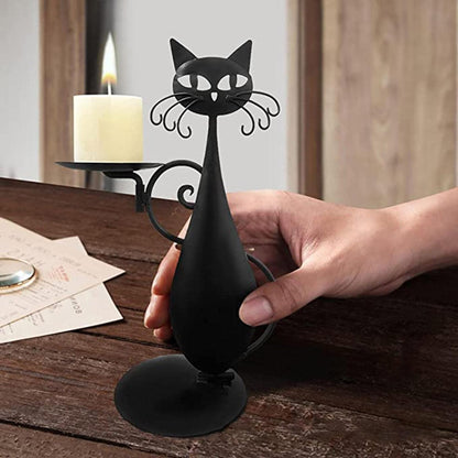 Black Cat Candle Holder Metal Candle Holder Retro Cat Candle Holder for LED Pillar