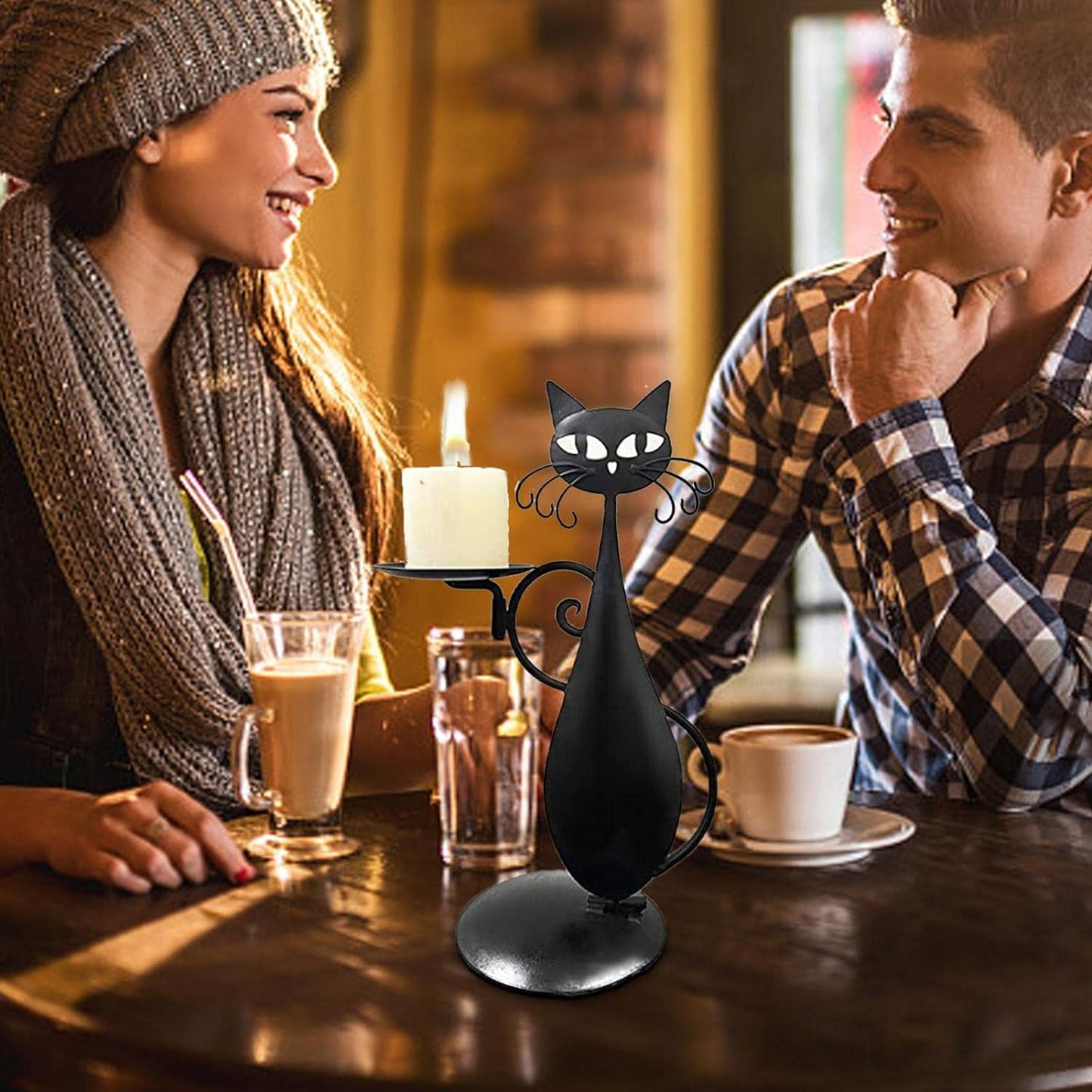 Black Cat Candle Holder Metal Candle Holder Retro Cat Candle Holder for LED Pillar