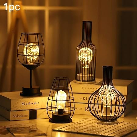 Lamp Copper Metal Style Table Lamp, Copper Wire Blub Light Modern Glass Bottle Cage Shape