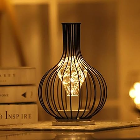 Lamp Copper Metal Style Table Lamp, Copper Wire Blub Light Modern Glass Bottle Cage Shape