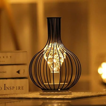 Lamp Copper Metal Style Table Lamp, Copper Wire Blub Light Modern Glass Bottle Cage Shape