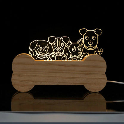 3D Wooden Bone And Dog Acrylic Night Light Lamp