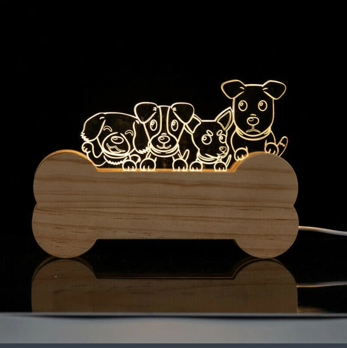 3D Wooden Bone And Dog Acrylic Night Light Lamp