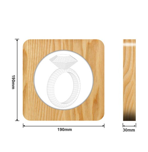 Diamond Ring 3D LED Arylic Wooden Night Light Lamp