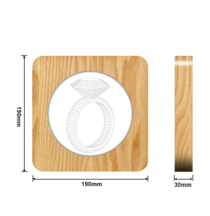 Diamond Ring 3D LED Arylic Wooden Night Light Lamp