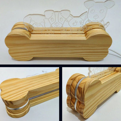 3D Wooden Bone And Dog Acrylic Night Light Lamp