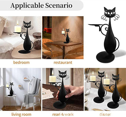Black Cat Candle Holder Metal Candle Holder Retro Cat Candle Holder for LED Pillar