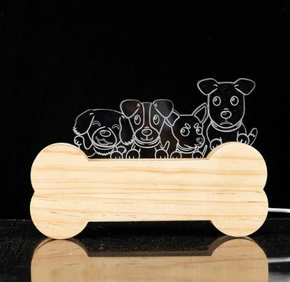 3D Wooden Bone And Dog Acrylic Night Light Lamp