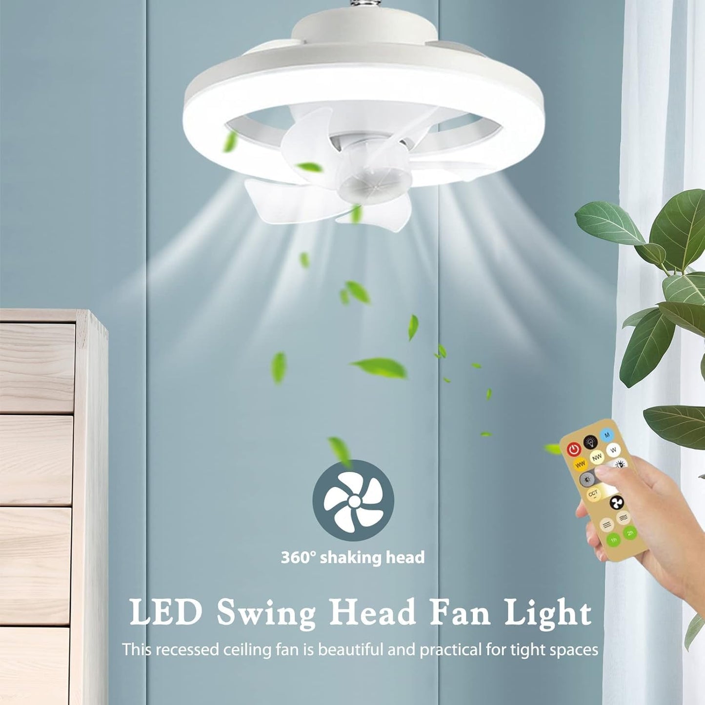 Ceiling Fan with LED Light, Remote Control, 3 Color