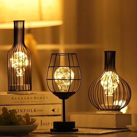 Lamp Copper Metal Style Table Lamp, Copper Wire Blub Light Modern Glass Bottle Cage Shape
