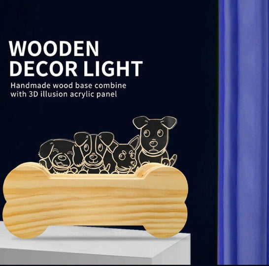 3D Wooden Bone And Dog Acrylic Night Light Lamp