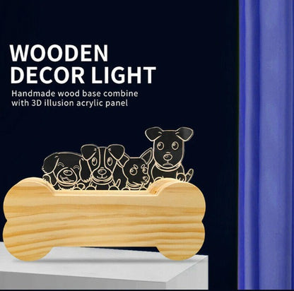 3D Wooden Bone And Dog Acrylic Night Light Lamp