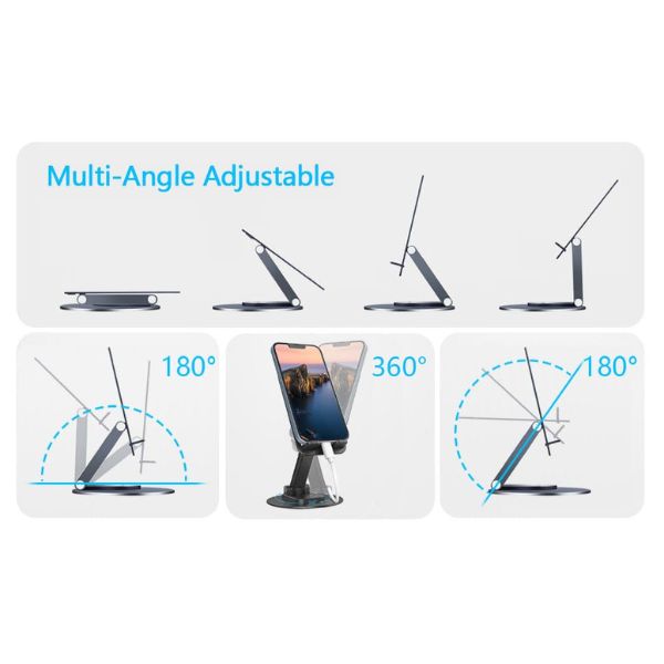 Mobile Stand with Tabletop Grip and Stable Support, 360° Rotating Holder