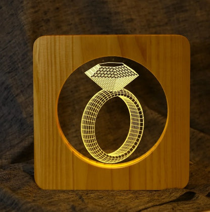 Diamond Ring 3D LED Arylic Wooden Night Light Lamp