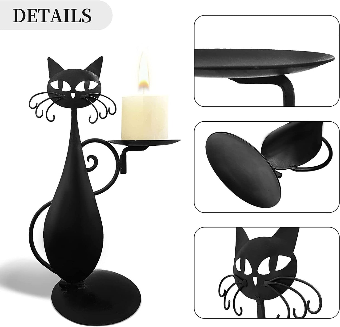 Black Cat Candle Holder Metal Candle Holder Retro Cat Candle Holder for LED Pillar