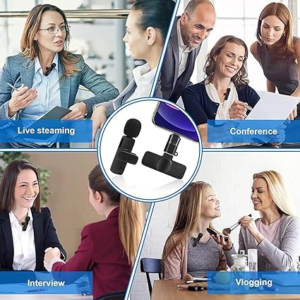 Collar Wireless Mic for Type-C Android,Tablets & iPhone Mobile Lavalier Microphone