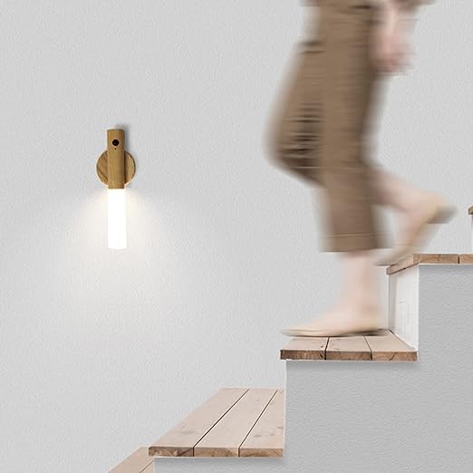 Wall Light with Motion Sensor LED Wooden Night Lights Build in Rechargeable Battery Wall Lamp
