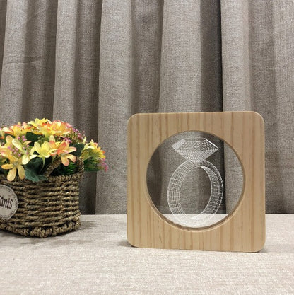 Diamond Ring 3D LED Arylic Wooden Night Light Lamp