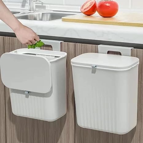 Hanging Trash Can for Kitchen Cabinet Door with Lid