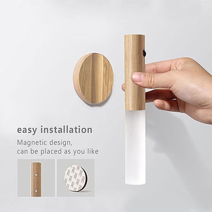 Wall Light with Motion Sensor LED Wooden Night Lights Build in Rechargeable Battery Wall Lamp