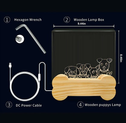 3D Wooden Bone And Dog Acrylic Night Light Lamp