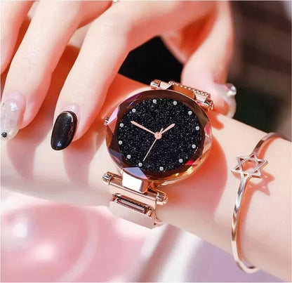 Analog Watch - For Girls Magnetic Strap 12 Diamond Rose Gold