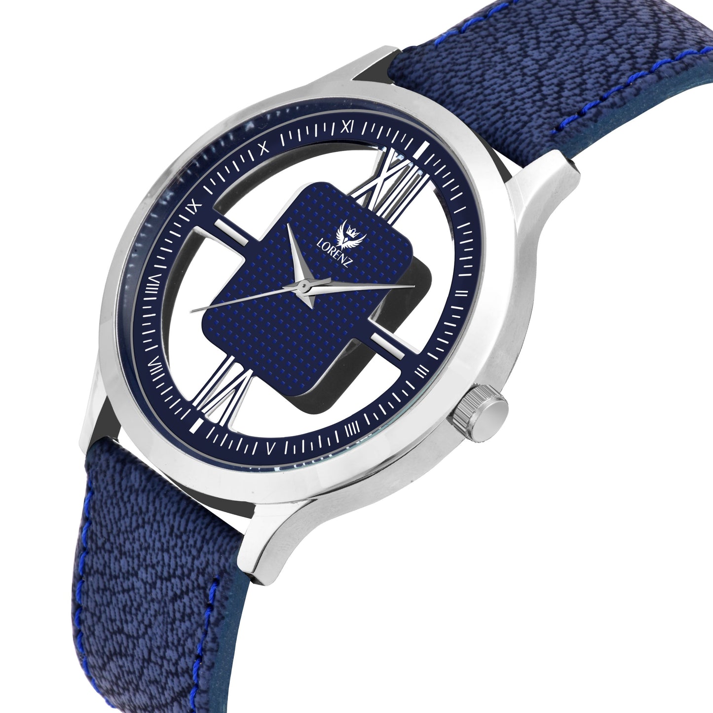 Lorenz Blue Leather Strap & Transparent Stylish Dial Analogue Watch for Men