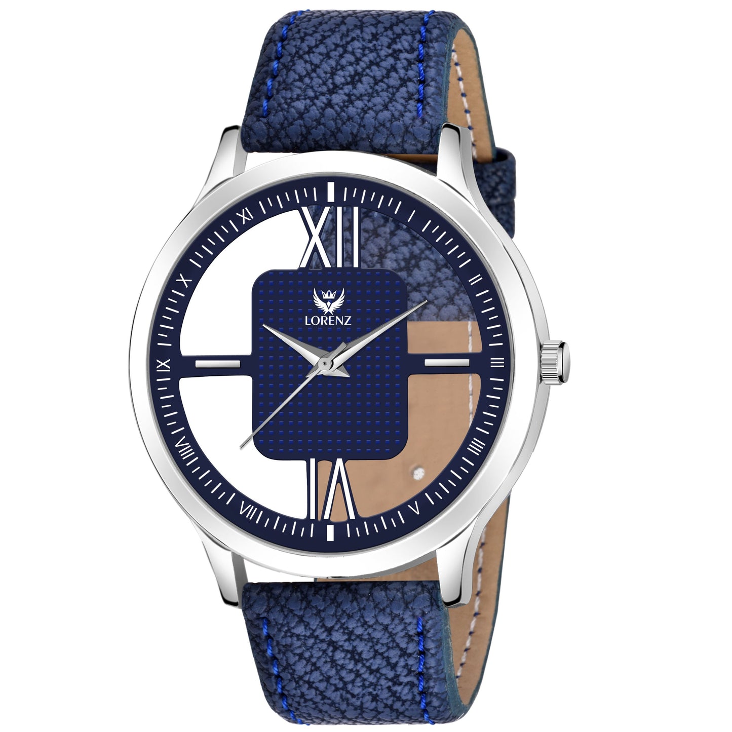 Lorenz Blue Leather Strap & Transparent Stylish Dial Analogue Watch for Men